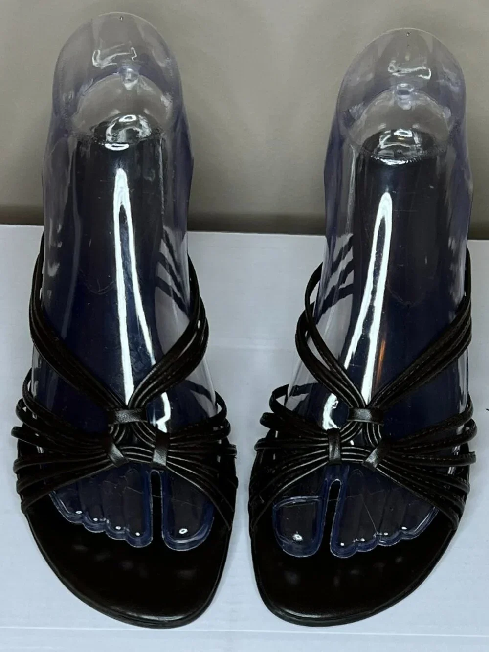 Ann Taylor Loft Brown Strappy Leather Kitten Heel Slide Sandals Women's Size 8
